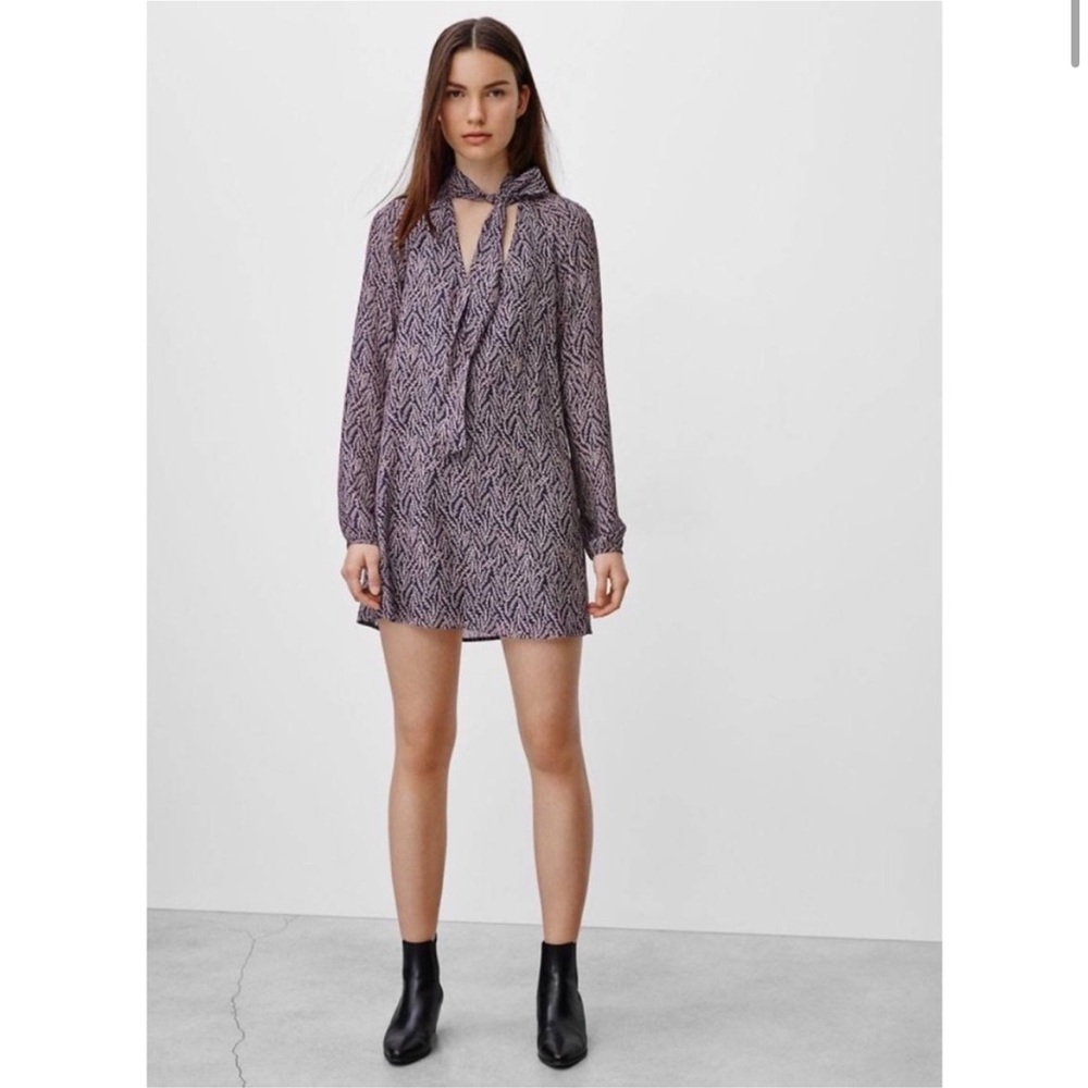 Aritzia Talia Putple Pattern Neck Tie Mini Dress in Small